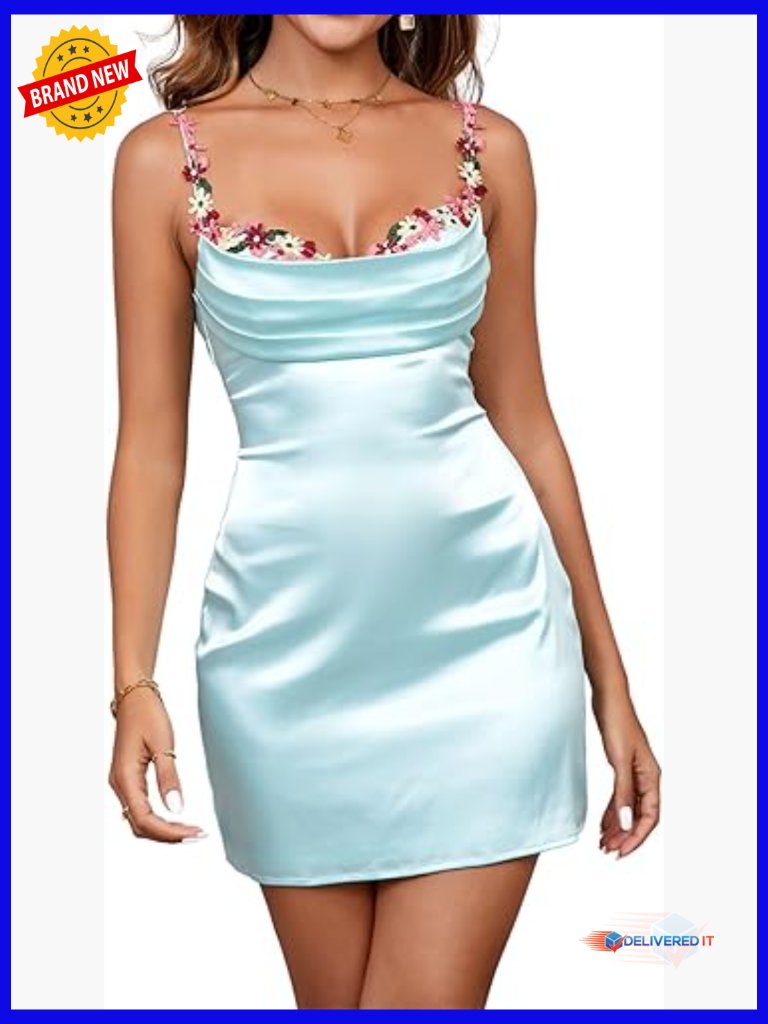 Satin Spaghetti Strap Mini Dress Formal Wedding Guest Bodycon